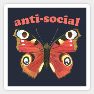 Anti-social butterfly (red text) - introverts unite (in their own homes) Sticker